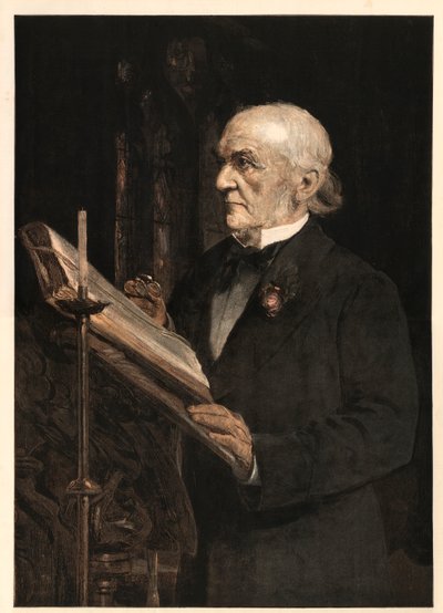 William Ewart Gladstone (1809-1898), englischer Staatsmann, liest die Lektion in der Kirche von Hawarden von Sydney Prior after Hall